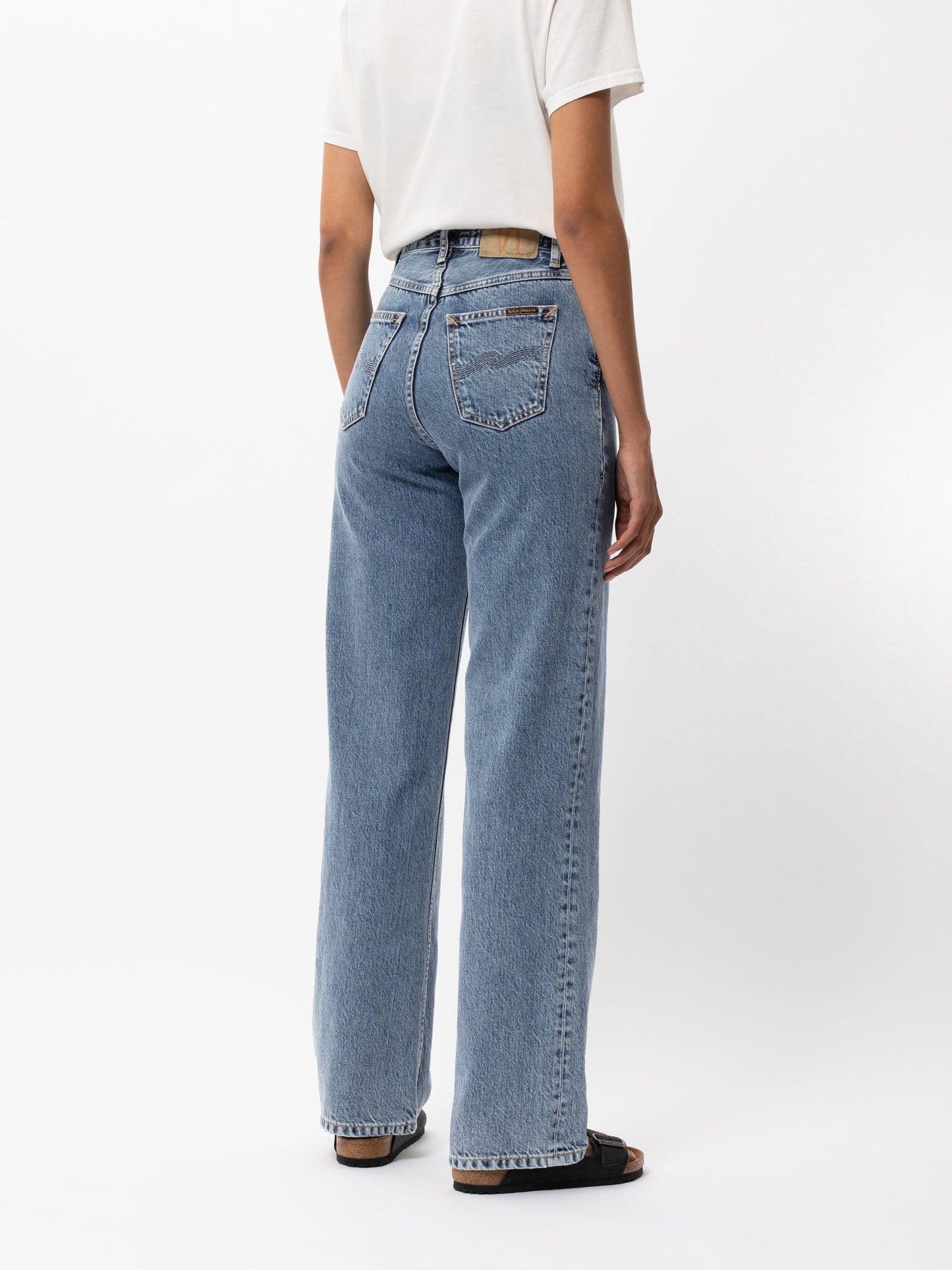 Jean ample taille haute bleu en coton bio - clean eileen gentle fade
