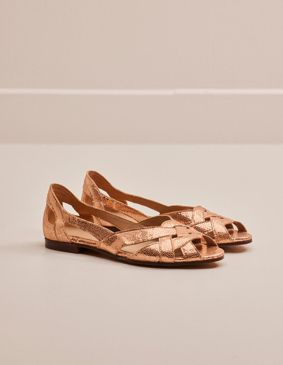 Sandales en cuir certifié | rose doré "clémentine cuir craquelé rose"