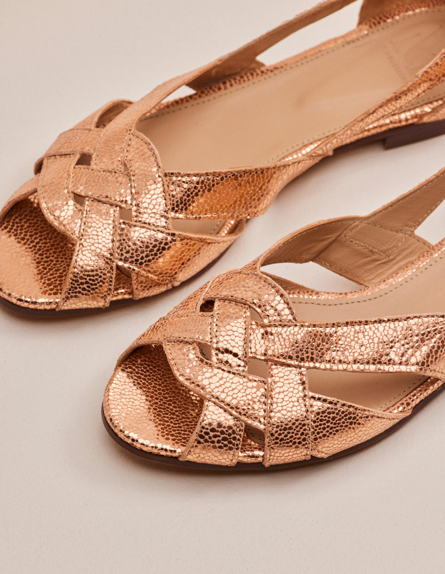 Sandales en cuir certifié | rose doré "clémentine cuir craquelé rose"