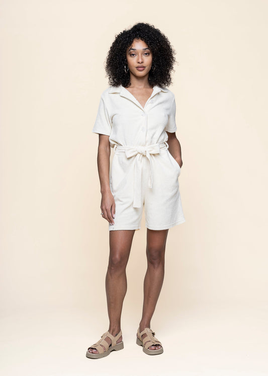 Combi-short éponge en coton bio | écru "Construire - vanille"