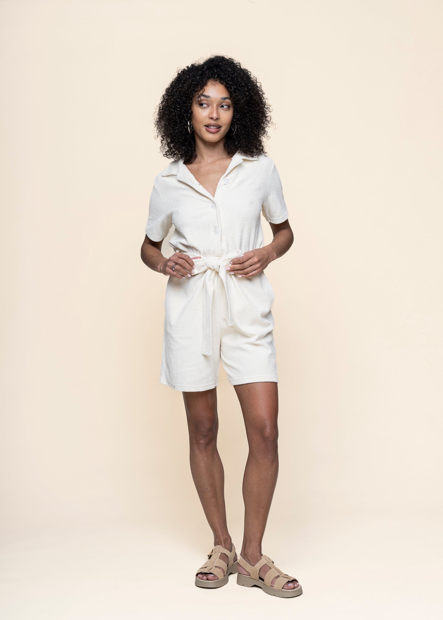 Combi-short éponge en coton bio | écru "Construire - vanille"