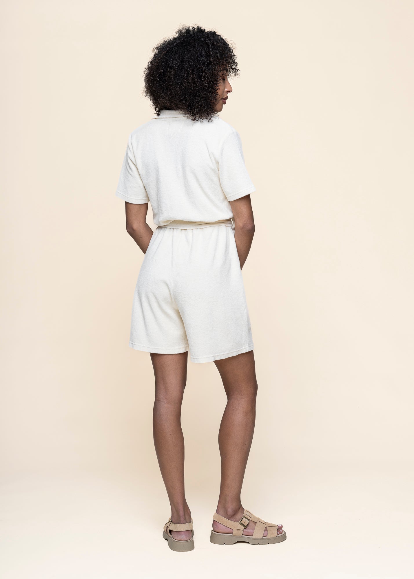 Combi-short éponge en coton bio | écru "Construire - vanille"