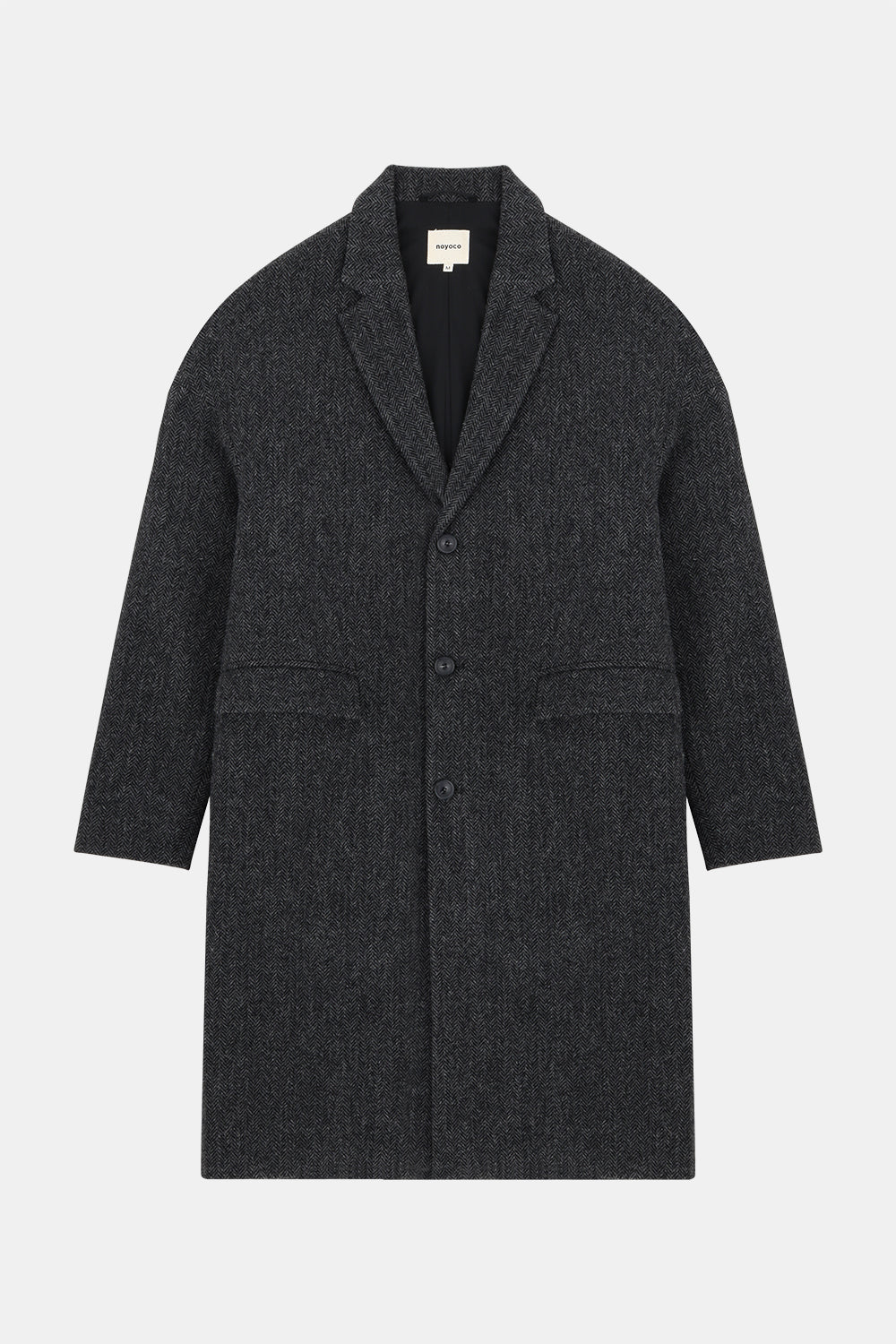 Manteau mi-long en laine bio recyclée | girs "genoa - anthracite herringbone"