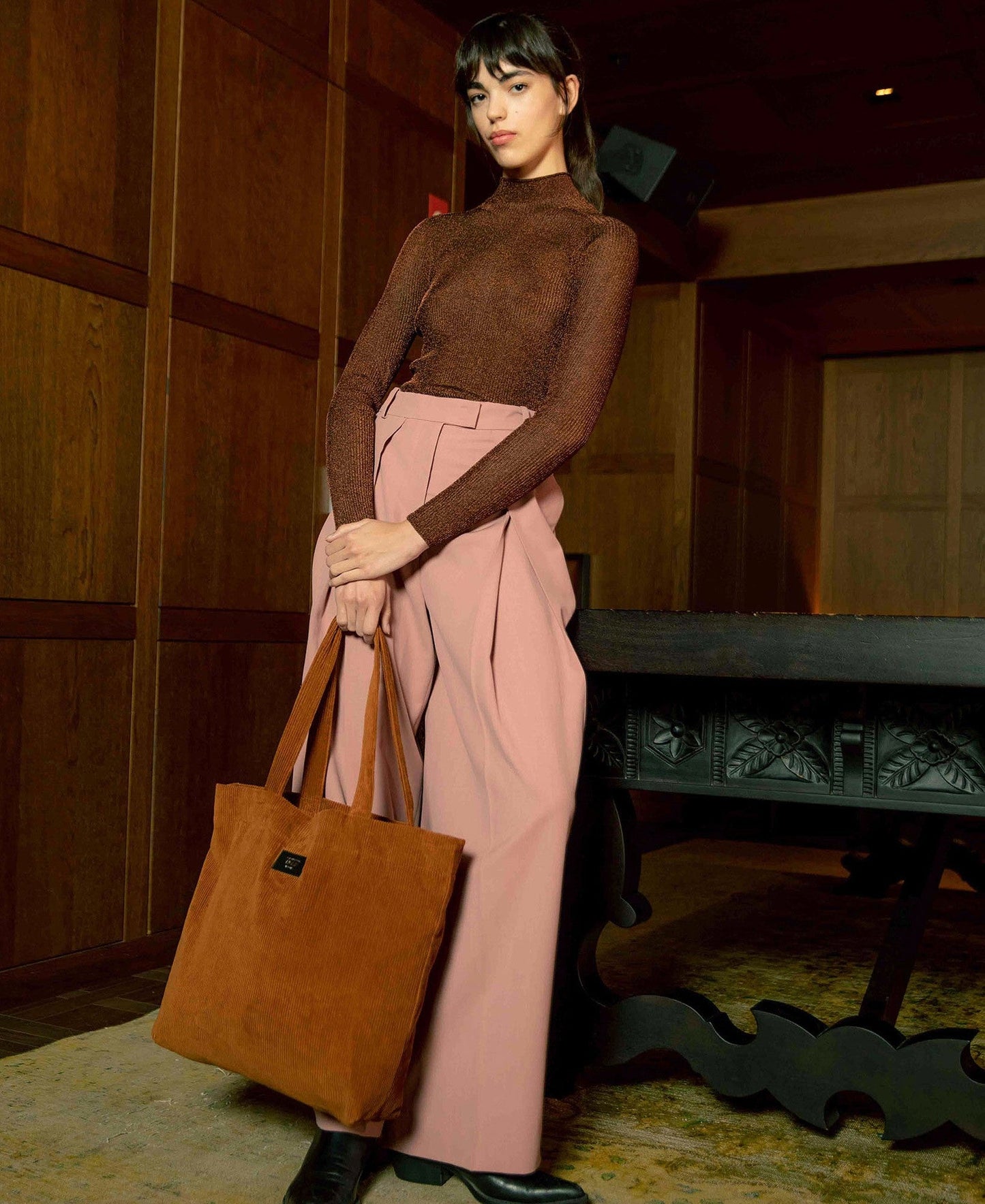 Sac cabas caramel en velours de coton bio | "caramel tote bag"