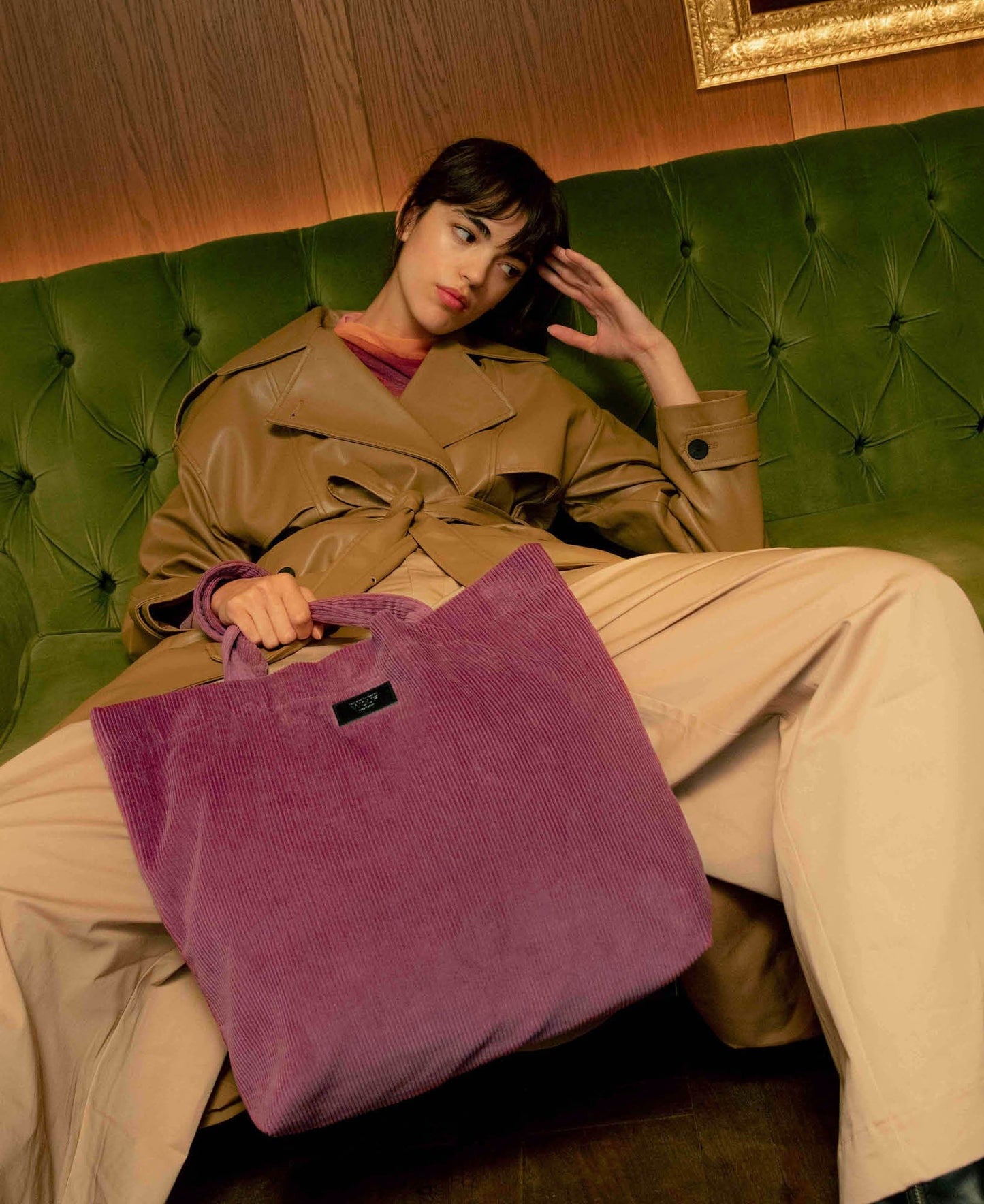 Sac cabas mauve en velours de coton bio | "mauve tote bag"