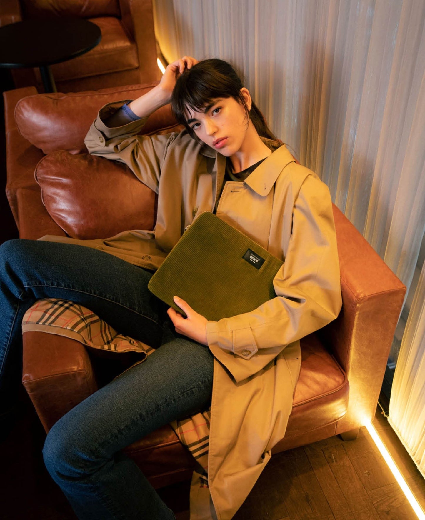 Pochette ordinateur côtelée en coton bio | "olive laptop sleeve 13"&14""