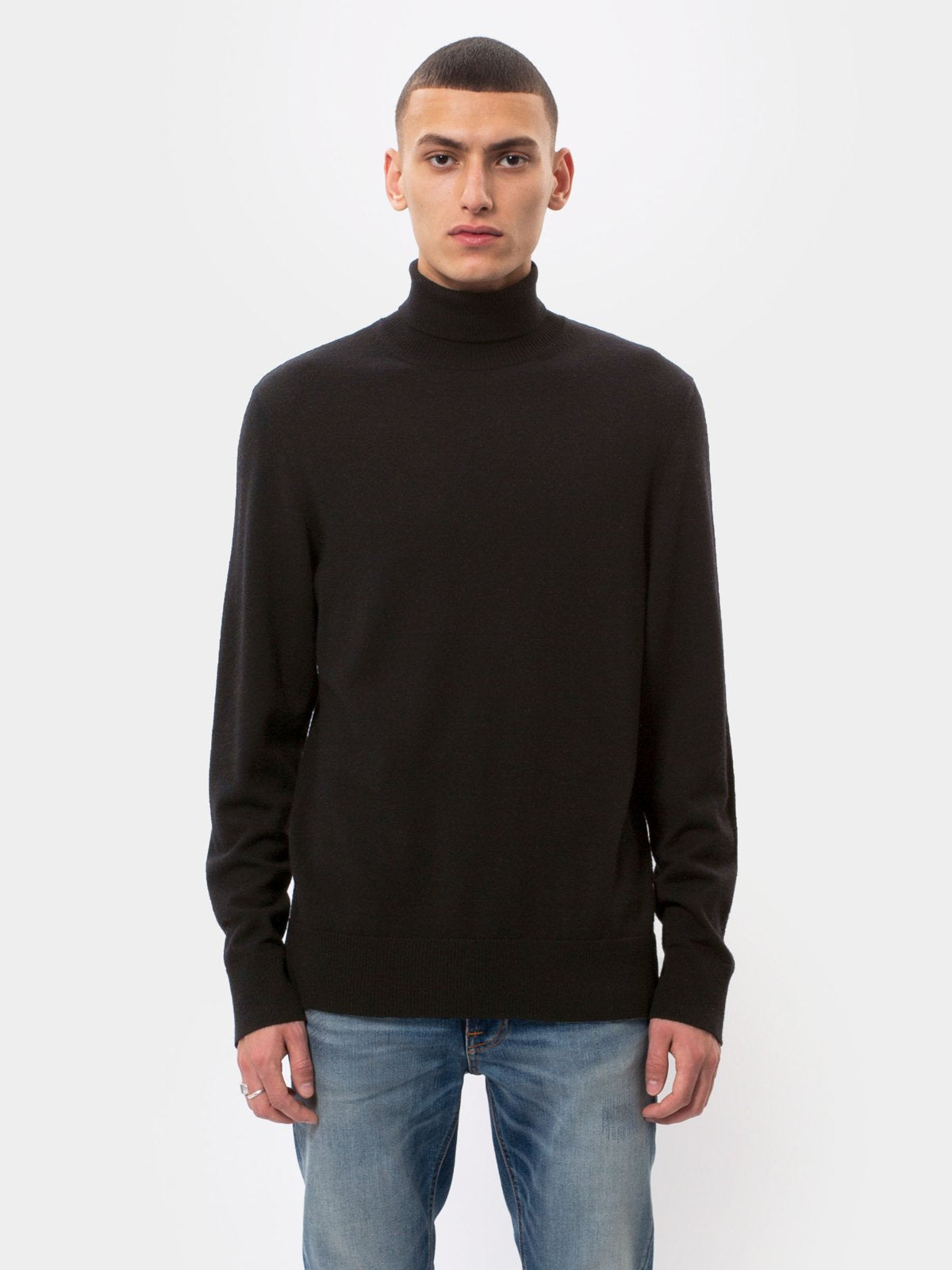 Pull col roulé noir en coton bio - Cornelis