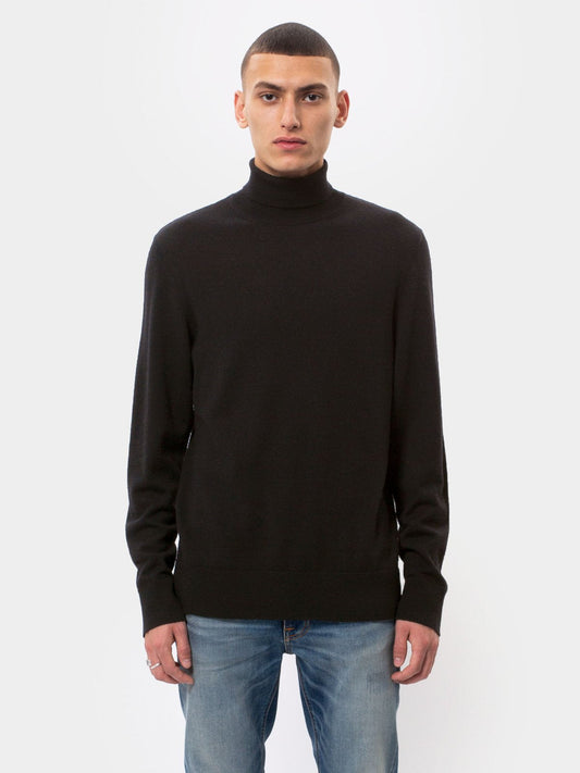Pull col roulé noir en coton bio - Cornelis