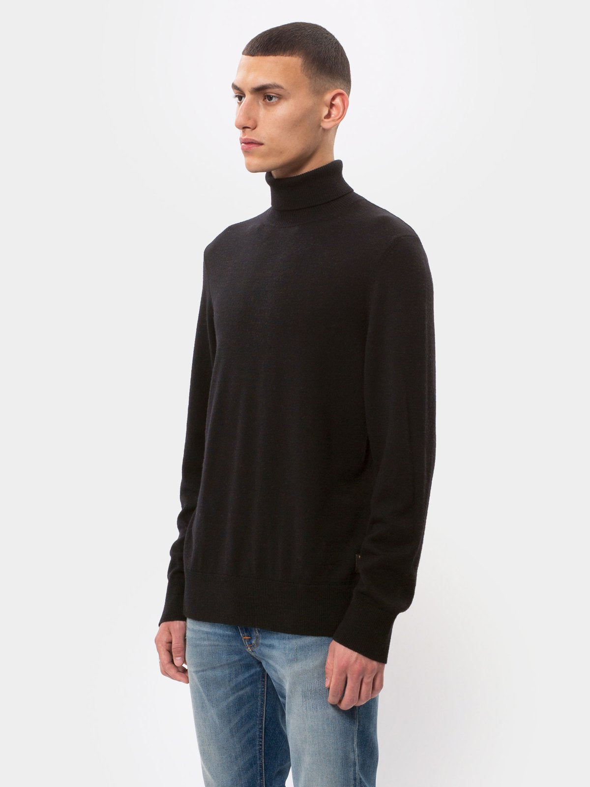 Pull col roulé noir en coton bio - Cornelis
