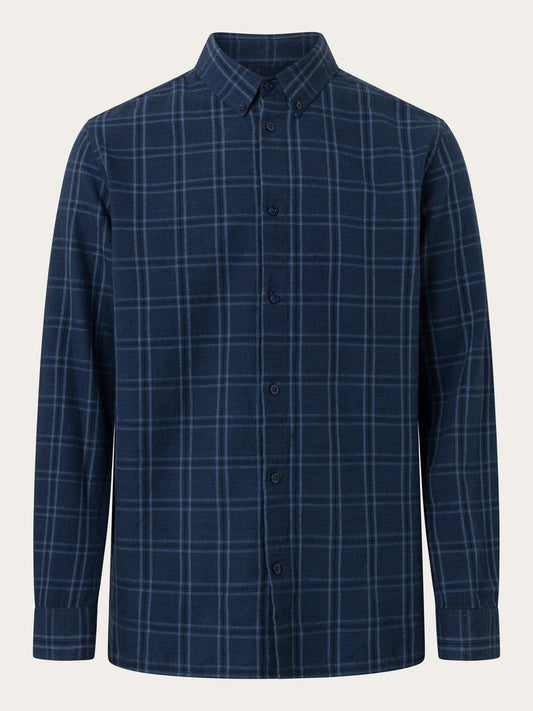 Chemise marine à carreaux en coton et lin bio - checked linen navy check