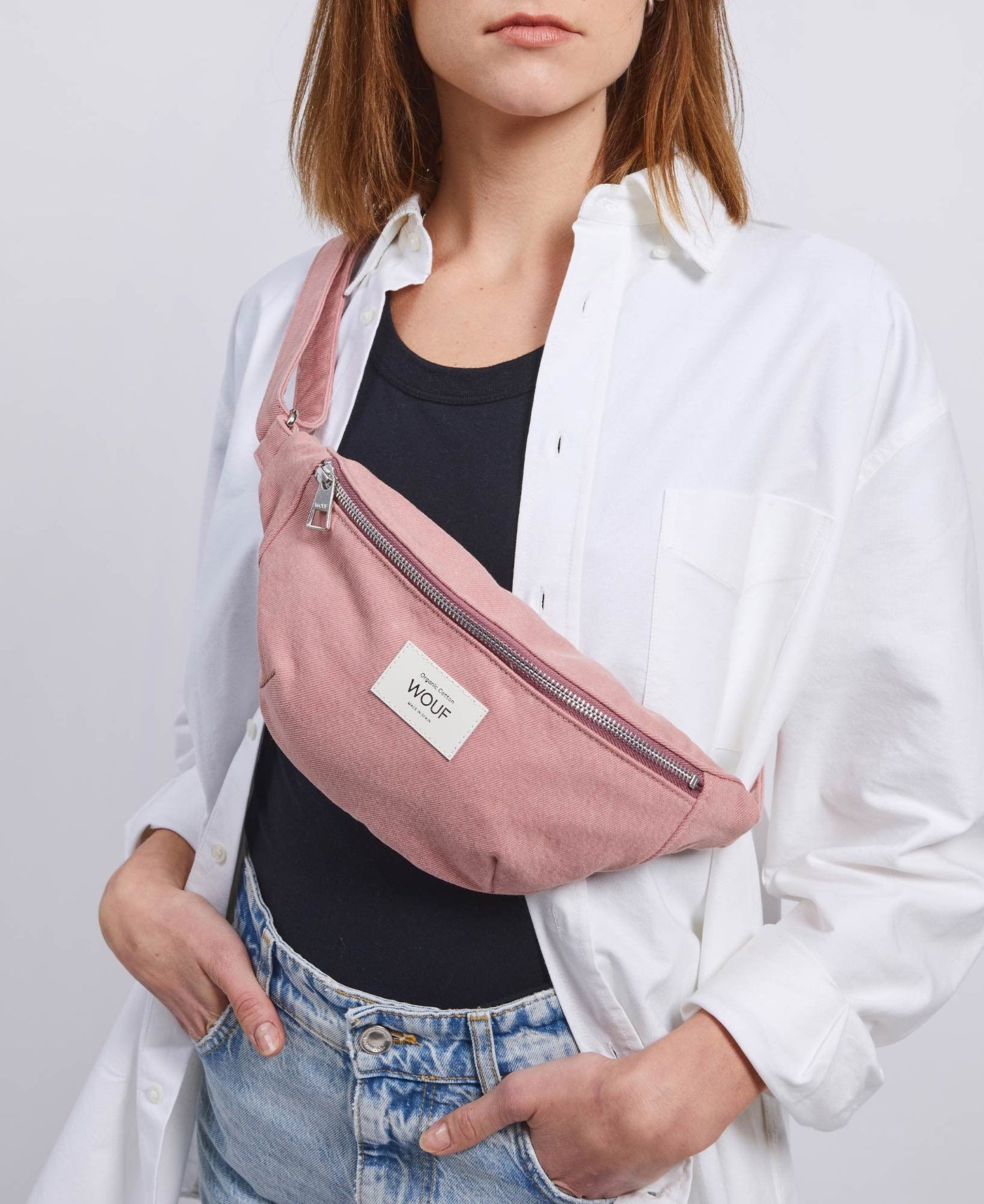 Banane en denim en coton bio | Rose "sunrise waistbag rose"