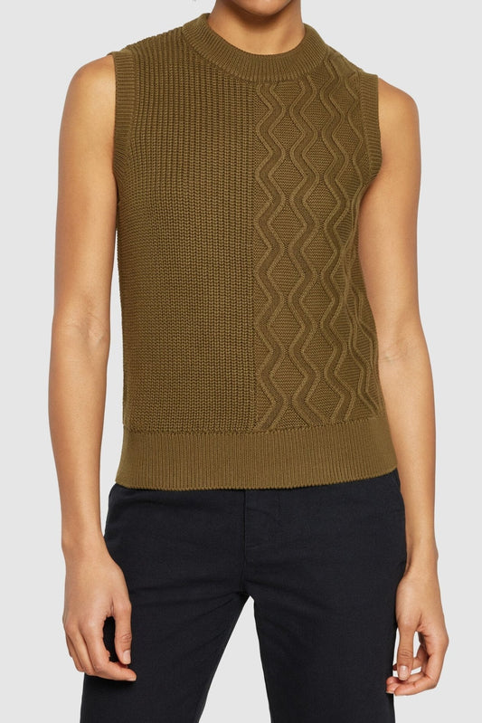 Pull sans manches texturé en coton bio | kaki "cotton cable crew neck vest dark olive"