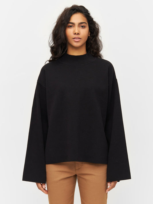 Pull en maille de coton bio | Noir "cotton high neck knit black jet"