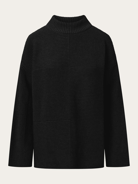 Pull en maille de coton bio | Noir "cotton loose fit crew neck knit black jet"