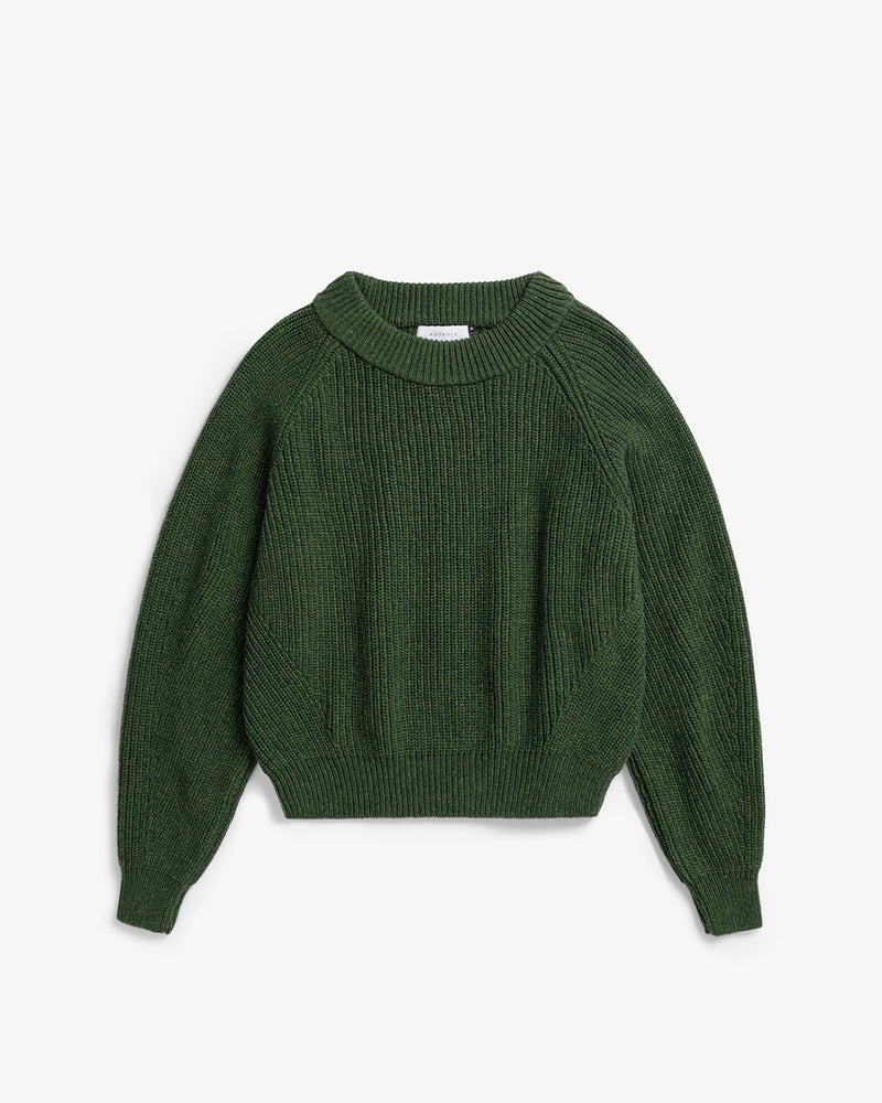 Pull court en laine recyclée | vert "cropped knit sweater - moss green"