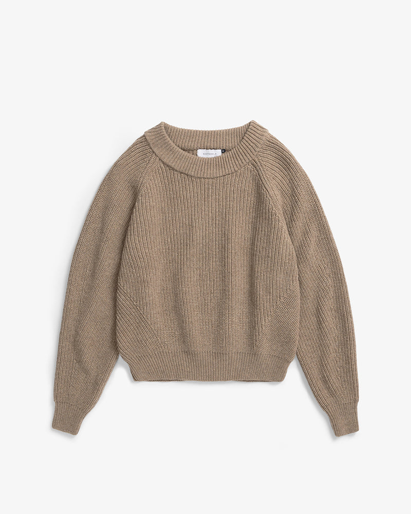 Pull maille en laine recyclée | beige "cropped knit sweater - soft clay"