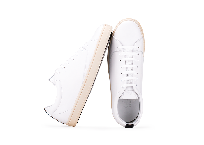 Chaussure semelle pneu recyclé cuir recyclé blanc semelle beige- Graviere