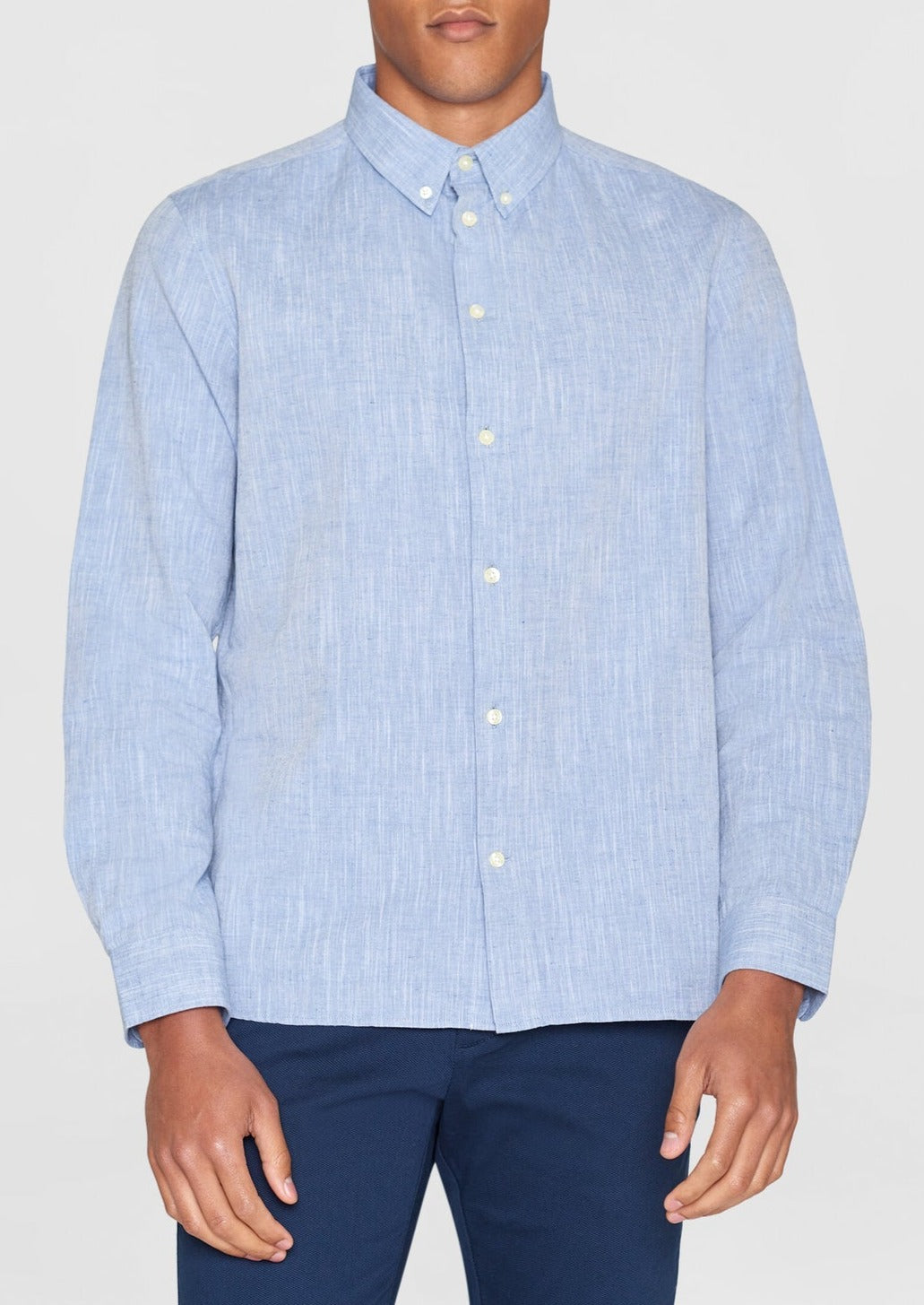 Chemise en coton et lin bio | Bleu chiné "regular linen shirt moonlight blue"