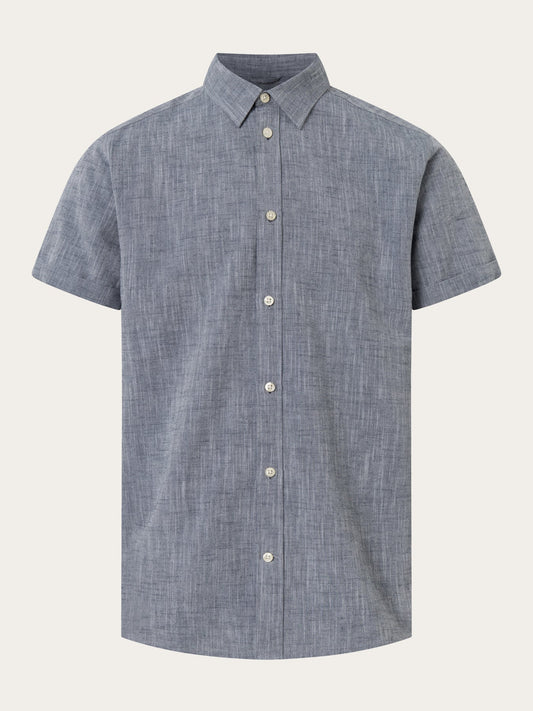 Chemisette en coton et lin bio | bleu chiné "custom fit linen short sleeve total eclipse"