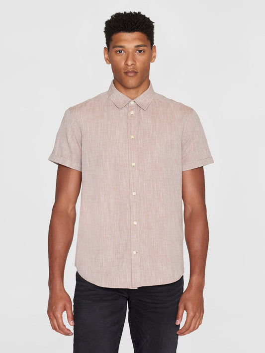 Chemisette en coton et lin bio | Marron chiné "regular linen short sleeve chocolate malt"