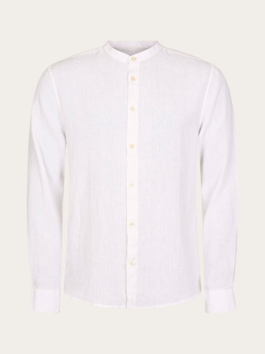 Chemise blanche col mao en lin bio - custom fit linen shirt bright white
