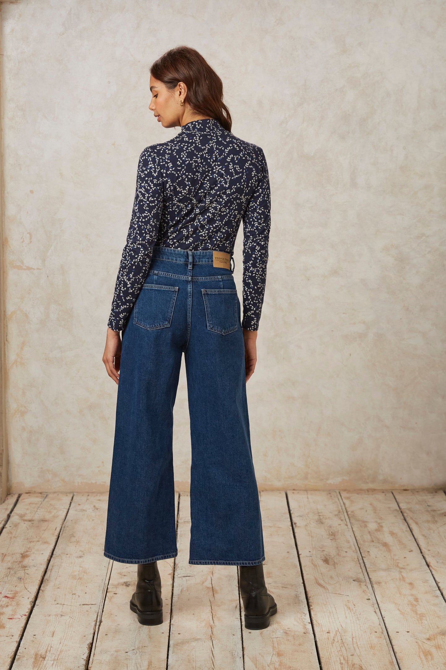 Top manches longues marine à motifs en coton bio - carmen leaf top - navy