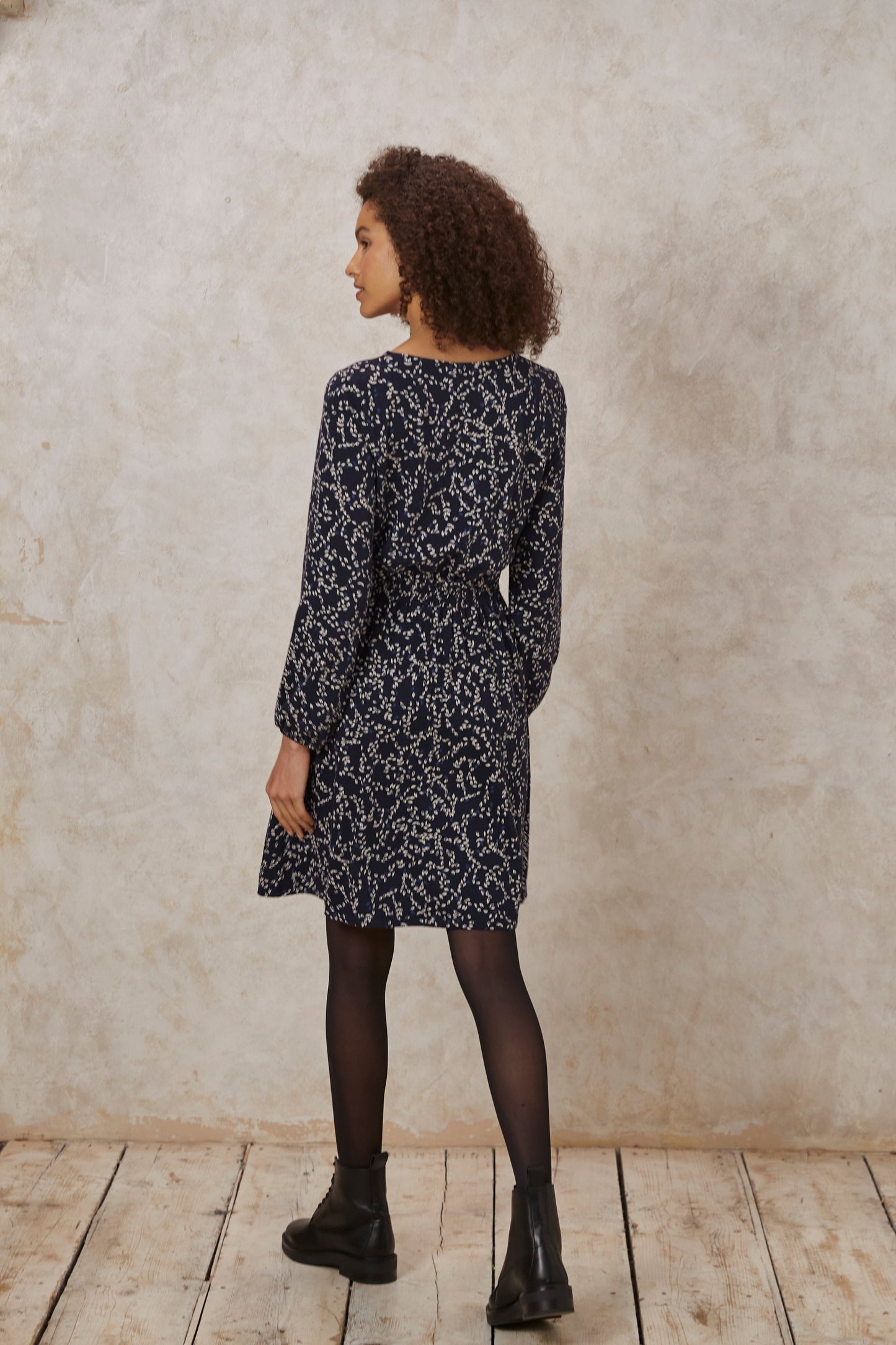 robe marine à motifs en coton bio - marta leaf dress navy