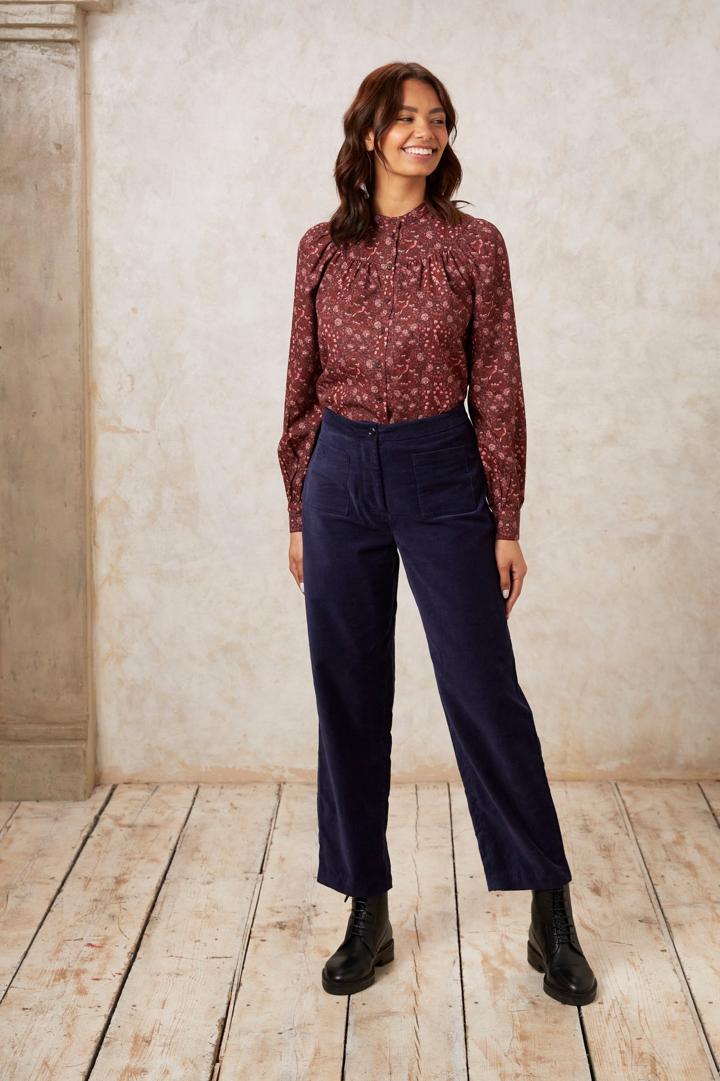 Pantalon droit marine velours en coton bio - reese velvet trousers navy