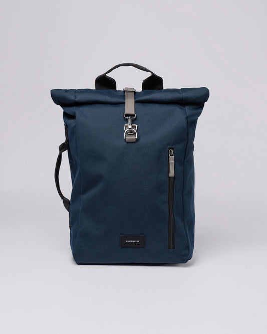 Sac à dos rolltop en matière recyclée | Bleu "dante vegan navy with grey webbing"