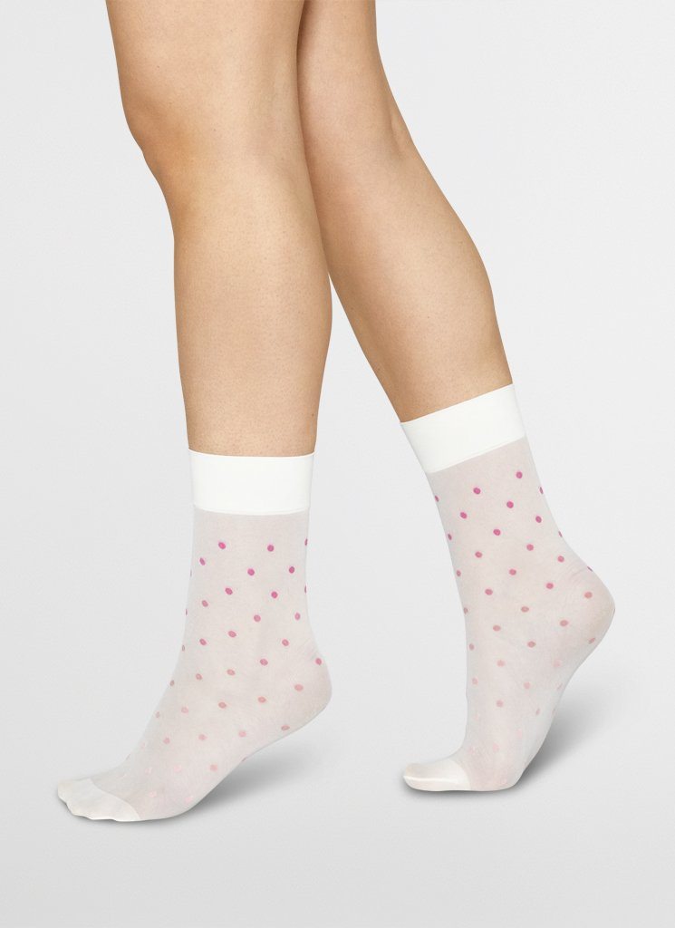 Chaussettes hautes transparentes à pois roses - Eva