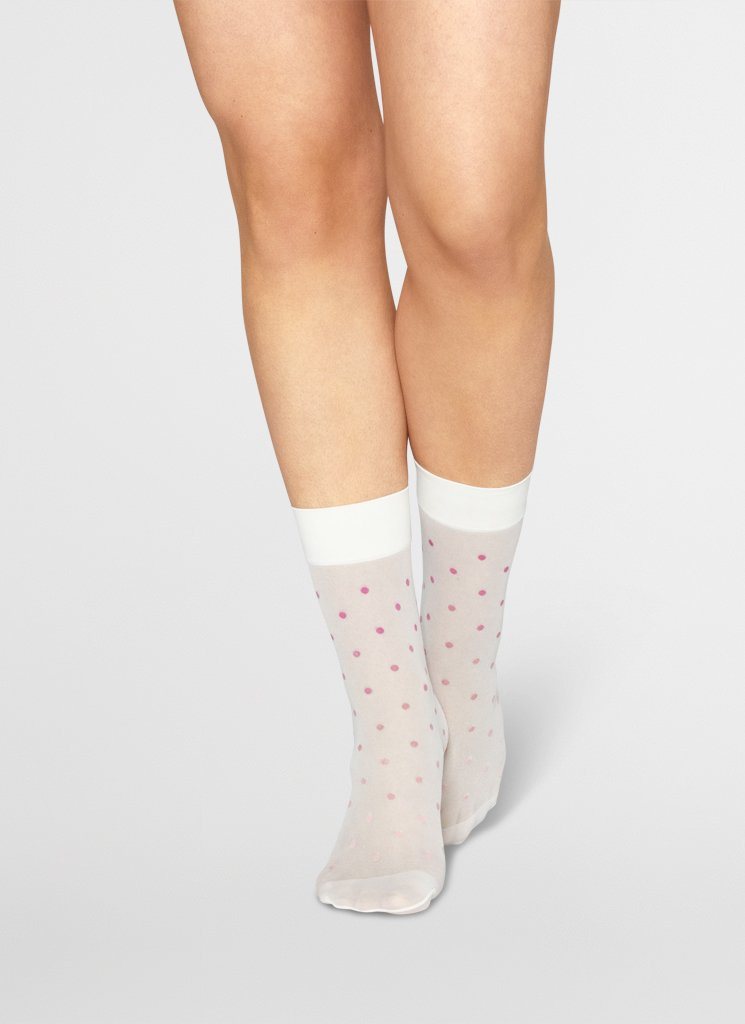 Chaussettes hautes transparentes à pois roses - Eva