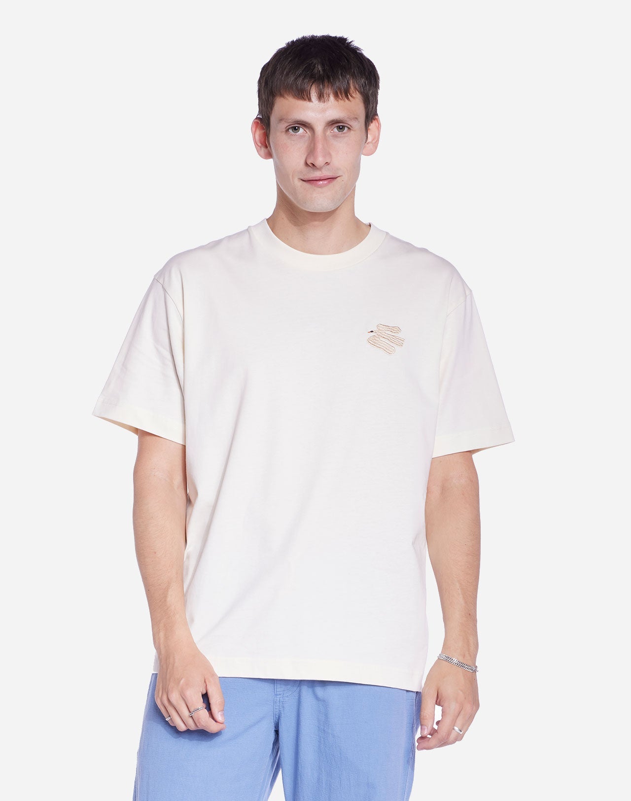 T-shirt brodé et sérigraphié en coton bio | écru "dove ivory"