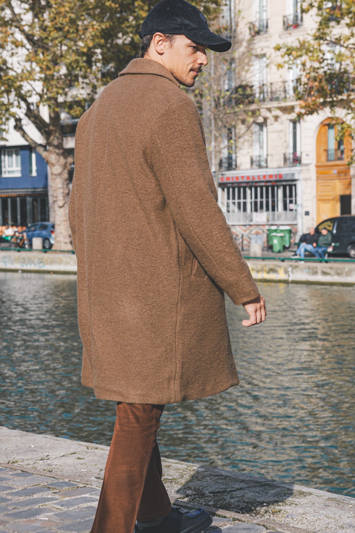 Manteau long en laine et coton bio | camel "wool formal overcoat walnut"
