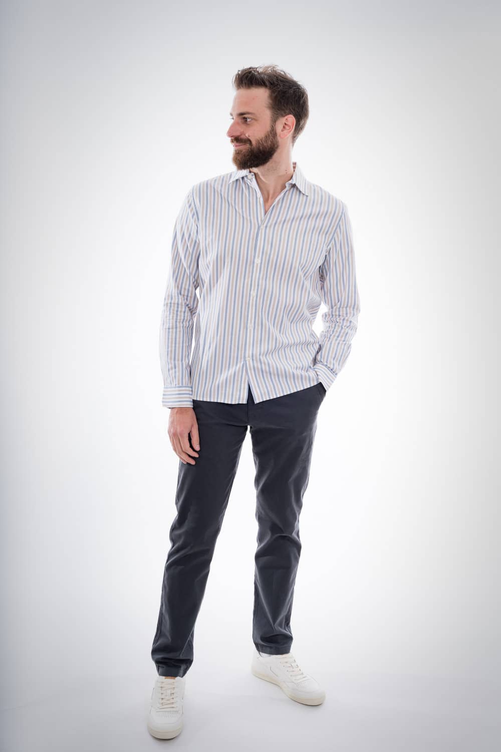 Chemise droite rayée de coton bio - Elder