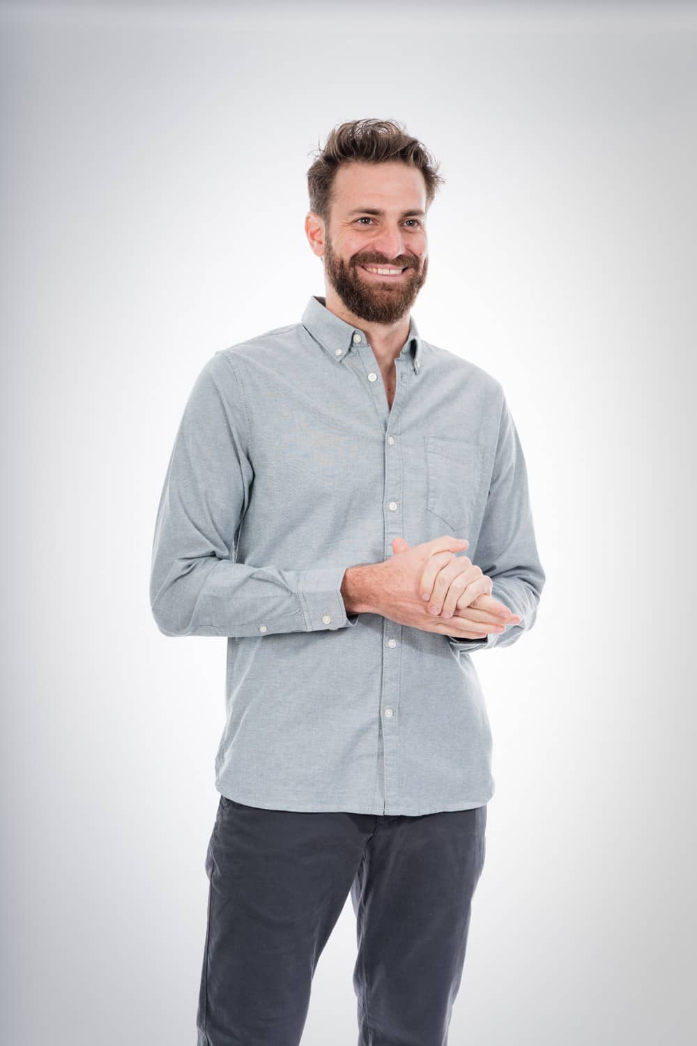 Chemise droite vert de gris en coton bio - stretch oxford