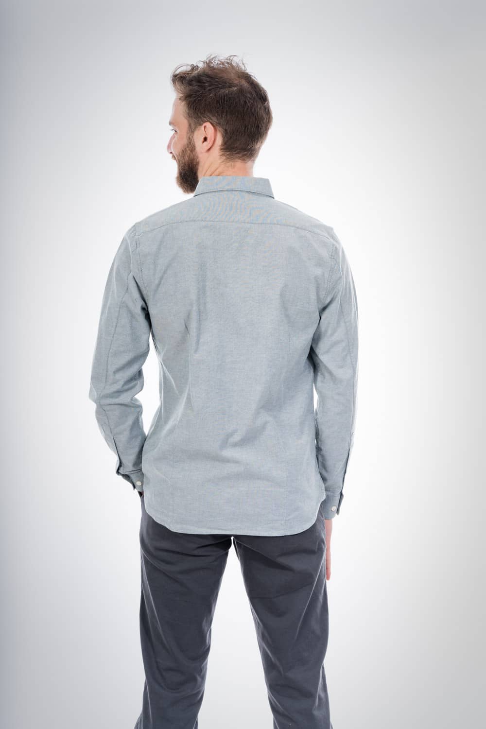 Chemise droite vert de gris en coton bio - stretch oxford