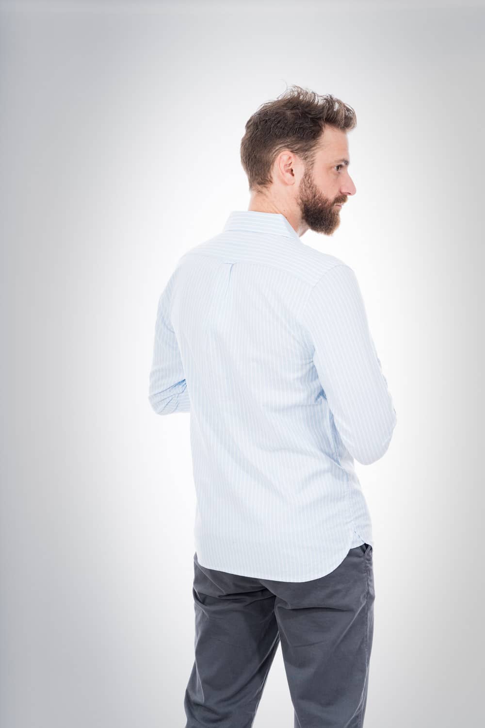 Chemise droite bleu ciel rayée en coton bio - Elder