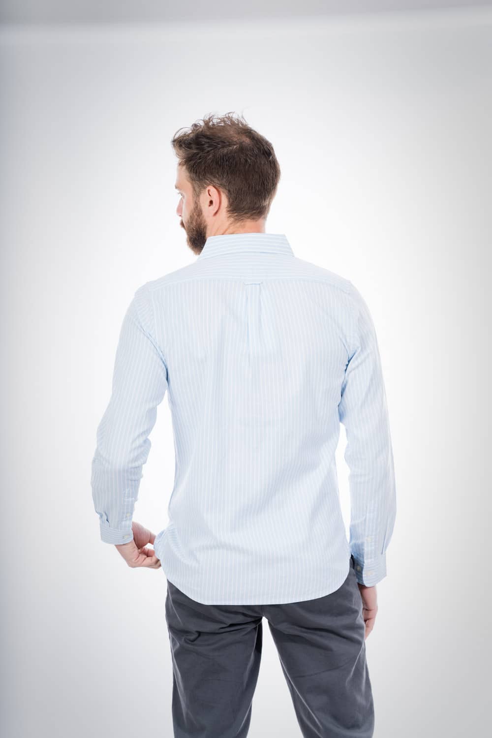 Chemise droite bleu ciel rayée en coton bio - Elder