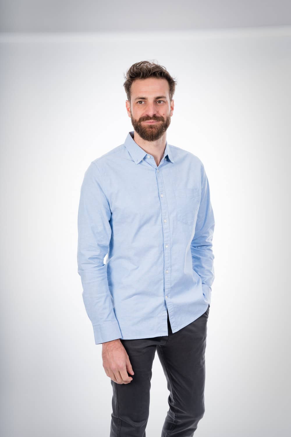 Chemise bleu ciel en coton bio - Stretched Oxford