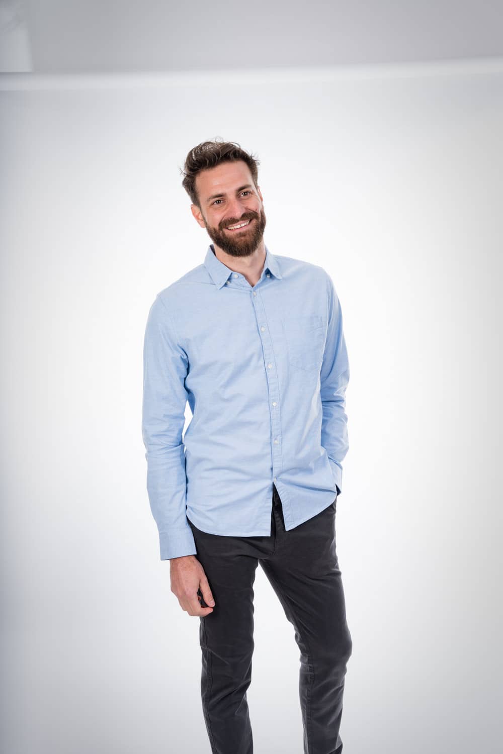 Chemise bleu ciel en coton bio - Stretched Oxford