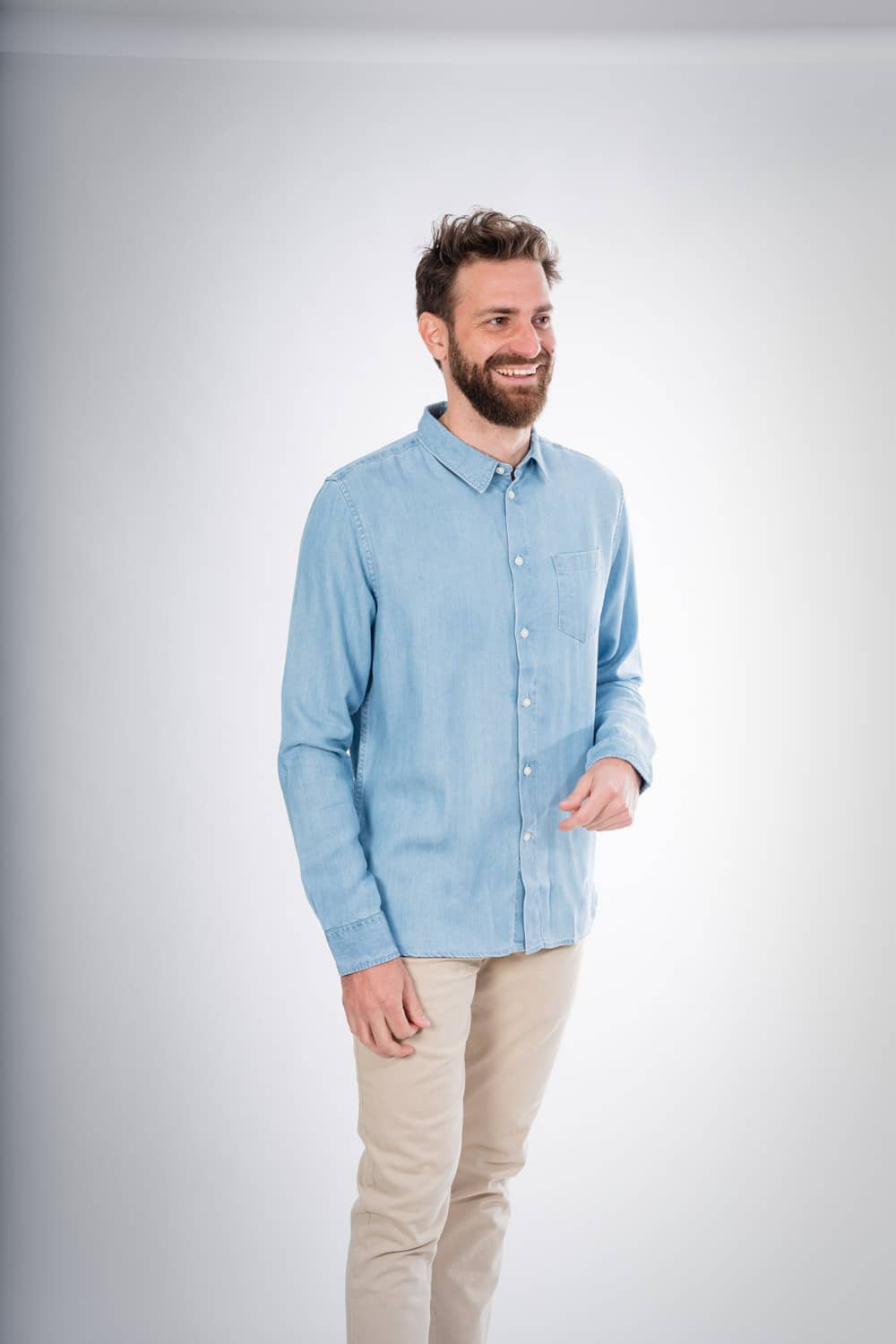 Chemise droite bleu effet jean en Tencel - Elder