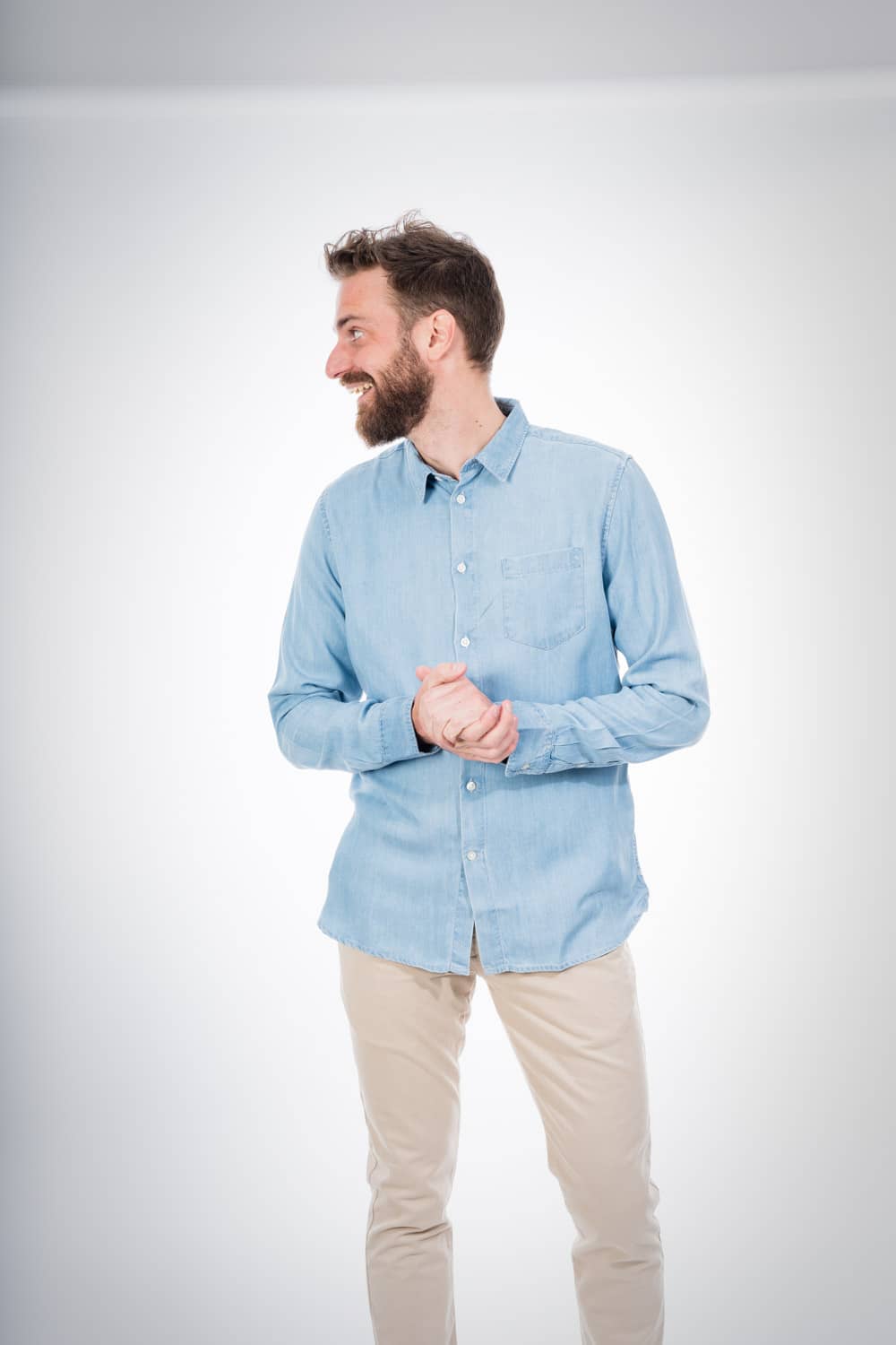 Chemise droite bleu effet jean en Tencel - Elder