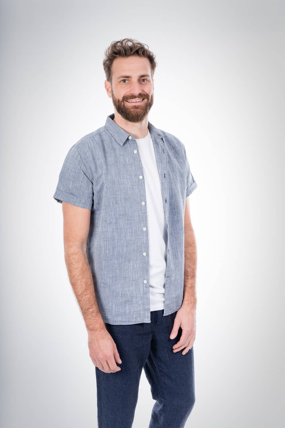 Chemise à manches courtes bleu nuit en lin et coton bio - Larch