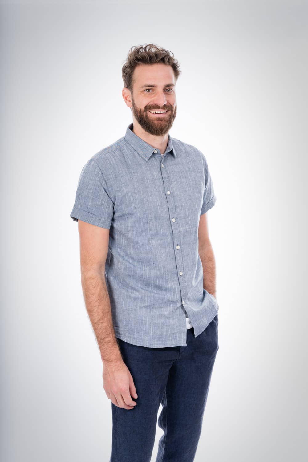 Chemise à manches courtes bleu nuit en lin et coton bio - Larch