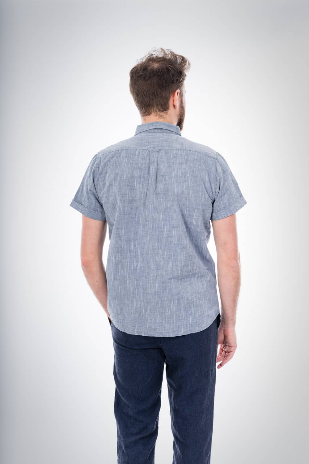 Chemise à manches courtes bleu nuit en lin et coton bio - Larch