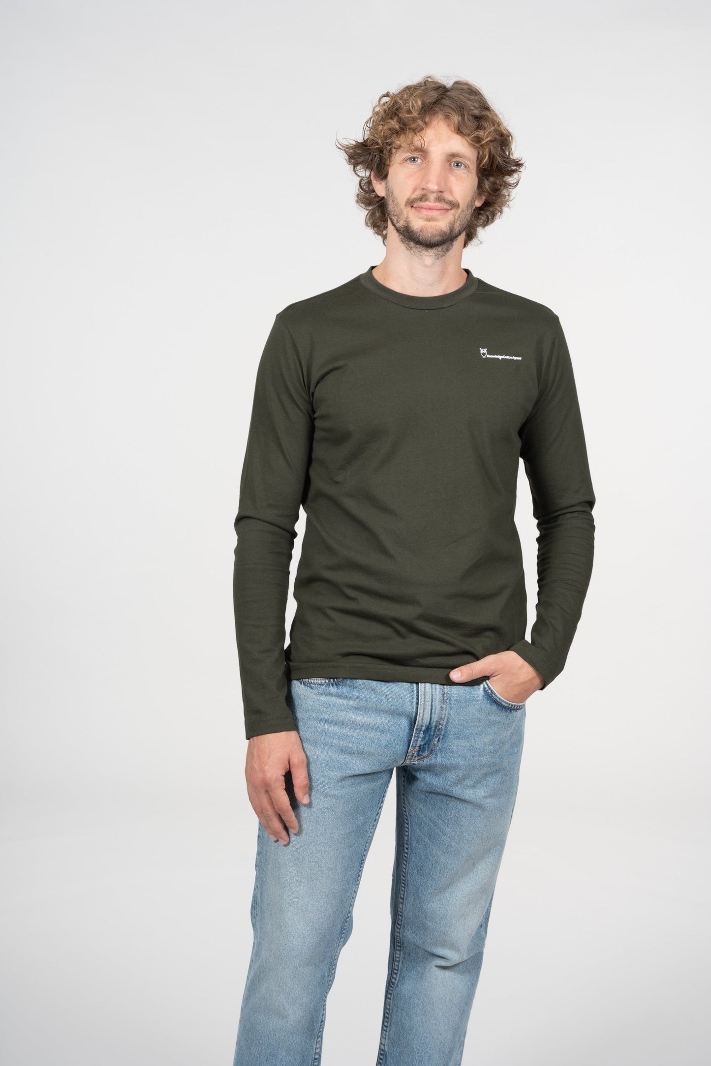 T-shirt à manches longues kaki avec logo en coton bio - LOCUST Forrest Night