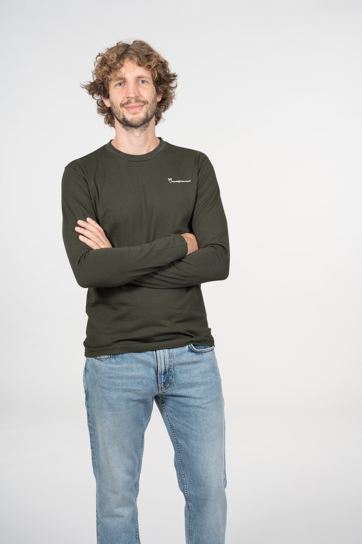 T-shirt à manches longues kaki avec logo en coton bio - LOCUST Forrest Night