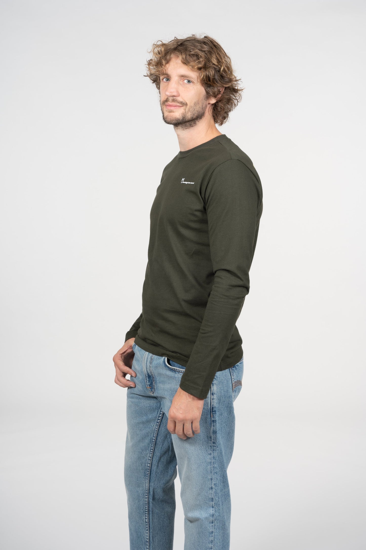 T-shirt à manches longues kaki avec logo en coton bio - LOCUST Forrest Night