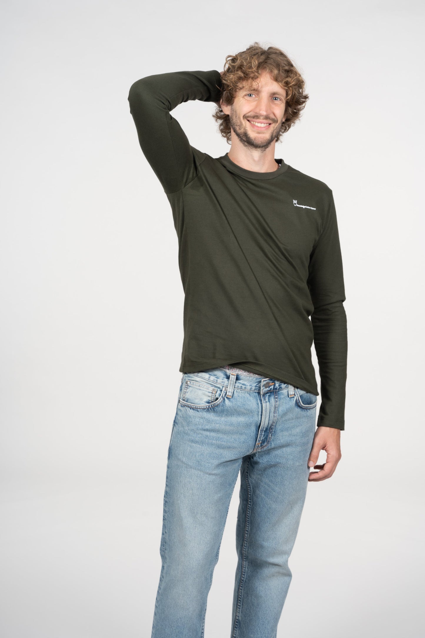 T-shirt à manches longues kaki avec logo en coton bio - LOCUST Forrest Night