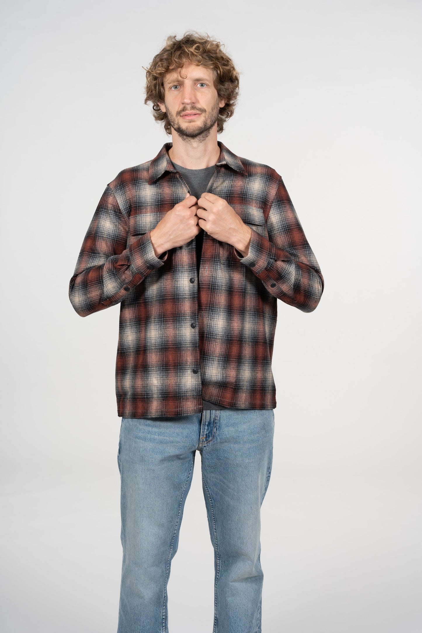 Chemise à carreaux en laine recyclée - Sten Shadow Check Wool poppy red